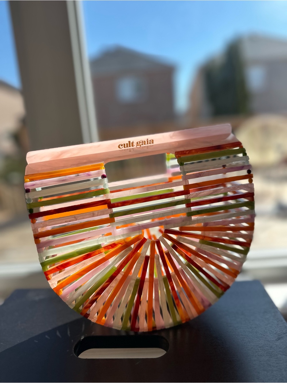 Cult Gaia Multi Color Acrylic Arc Top Handle Clutch Handbag